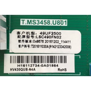 MAIN PARA TV HAIER NUMERO DE PARTE T201611030A / T.MS3458.U801 / H16112734-0A01864 / PANEL CN49DX8720 / MODELO 49UF2500